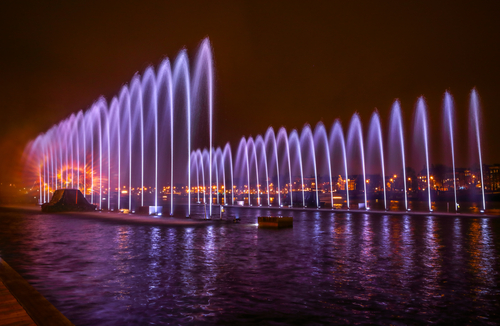 Dancing water fountain during the Amsterdam Light Festival