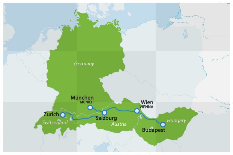 Mapa con la ruta del Euronight Kálman Imre