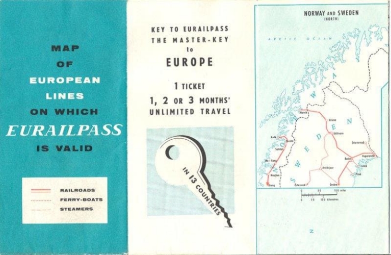 A vintage edition of the Eurail Pass map