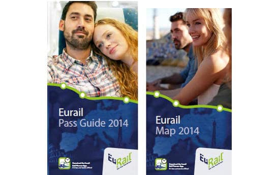 2014 年の『ユーレイルパスガイド (Eurail Pass Guide)』と地図