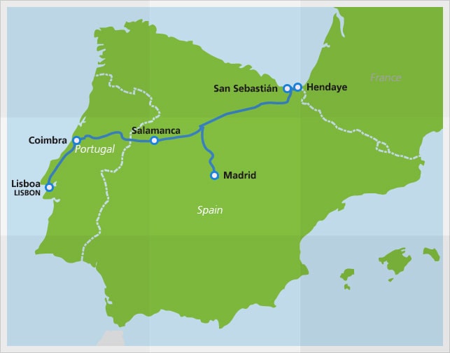 トレンオテル国際夜行列車の路線図