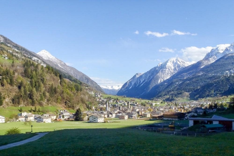 Panorama view of Poschiavo in the southern Swiss Alps