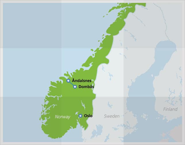 Mapa com a rota da Rauma Line