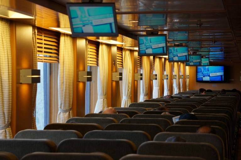 Seats on board of Blue Star ferry