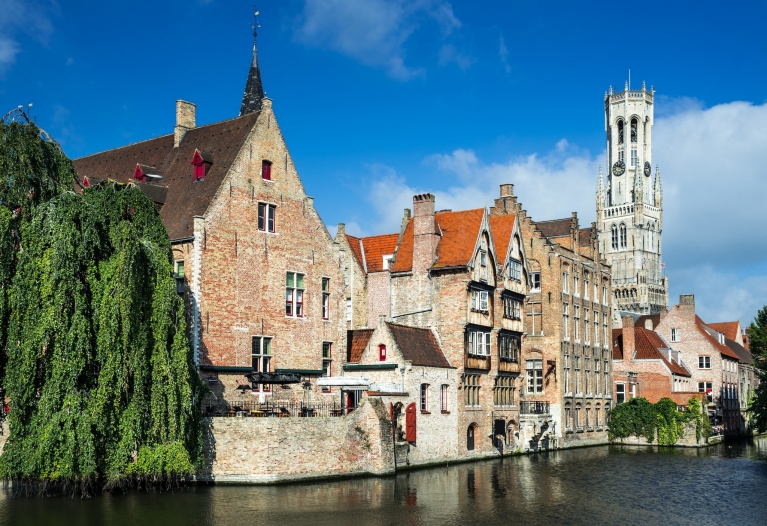 Medieval buildings beside the Dijver Canal, Bruges 