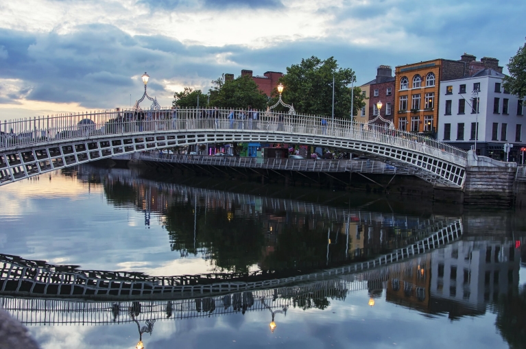 The Ha'Penny Bridge over the River Liffey, Dublin
