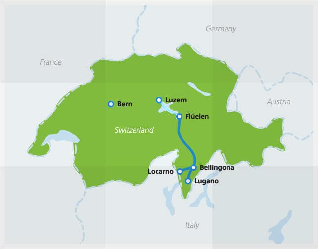 Mapa com a rota do Gotthard Panorama Express