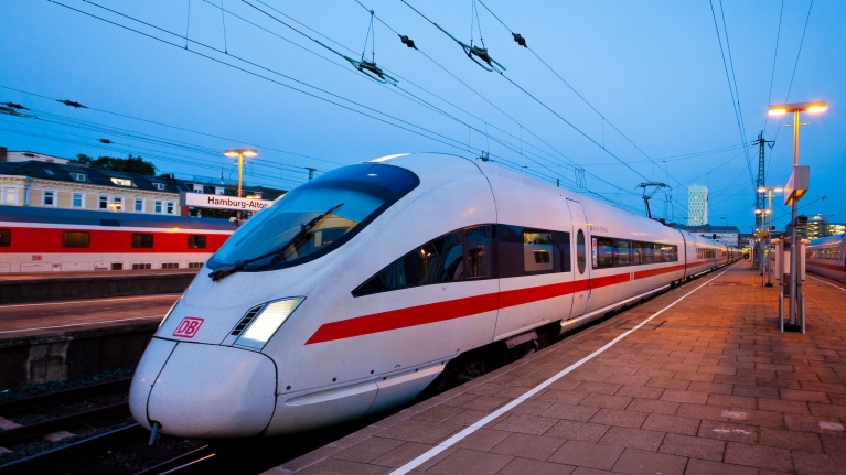 ICE high-speed train at platform, Hamburg, Germany