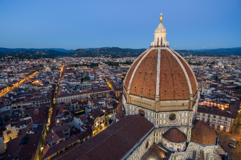 View of Florence Cathedral from the Campanile Tower at early evening